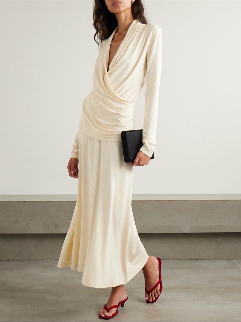 TOTEME Cream Wrap-Effect Draped Jersey Top - Long Sleeve - XXS (0) - BNWT